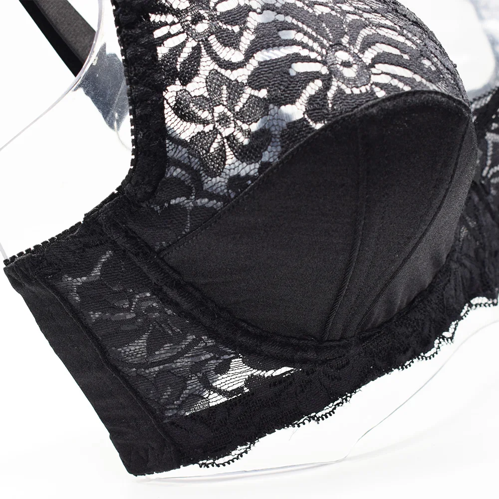 Women's Minimizer Bra Plus Size See Through Lace Floral Full Coverage Bras Underwire Unlined Mesh Transparent E F G H I Cup