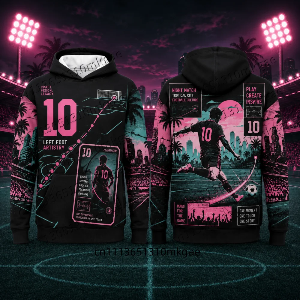 Men Soccer Star No.10 3D Print Hoodie Retro Sports Pullover Hooded Sweatshirt Fan Kids Casual Streetwear Tops For Autumn Winter