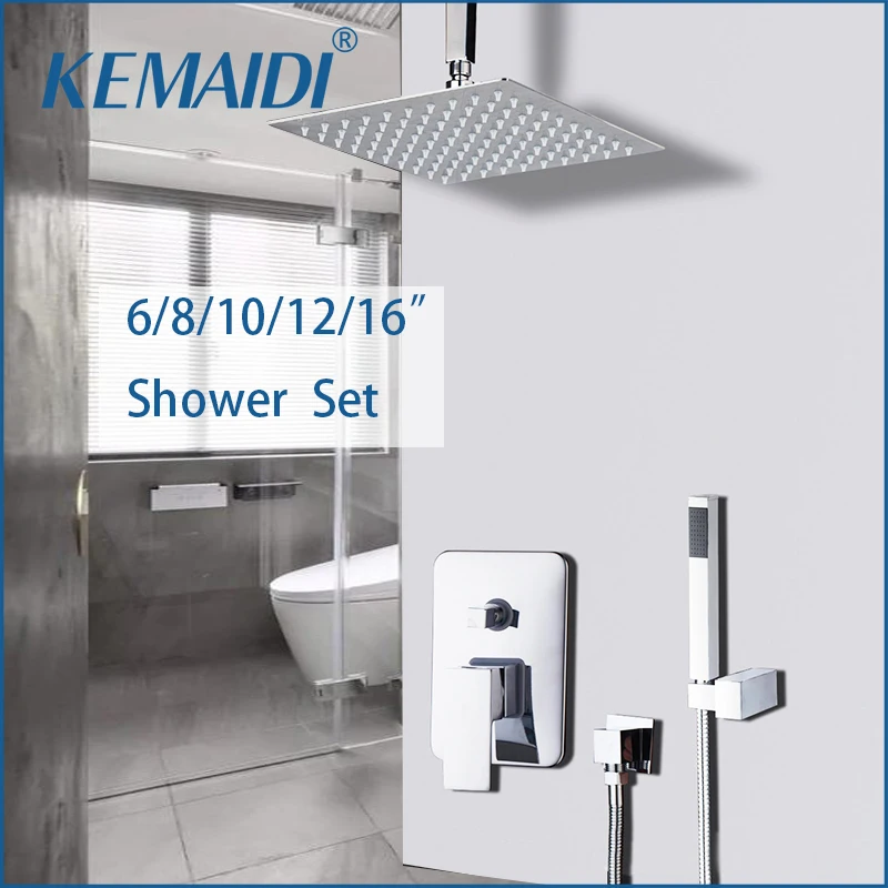 

KEMAIDI LED 8" 12" 16" Stainless Steel Rainfall Head Bathroom Shower Set Ceiling Mounted Mixer Shower Set Faucet Chrome Polished