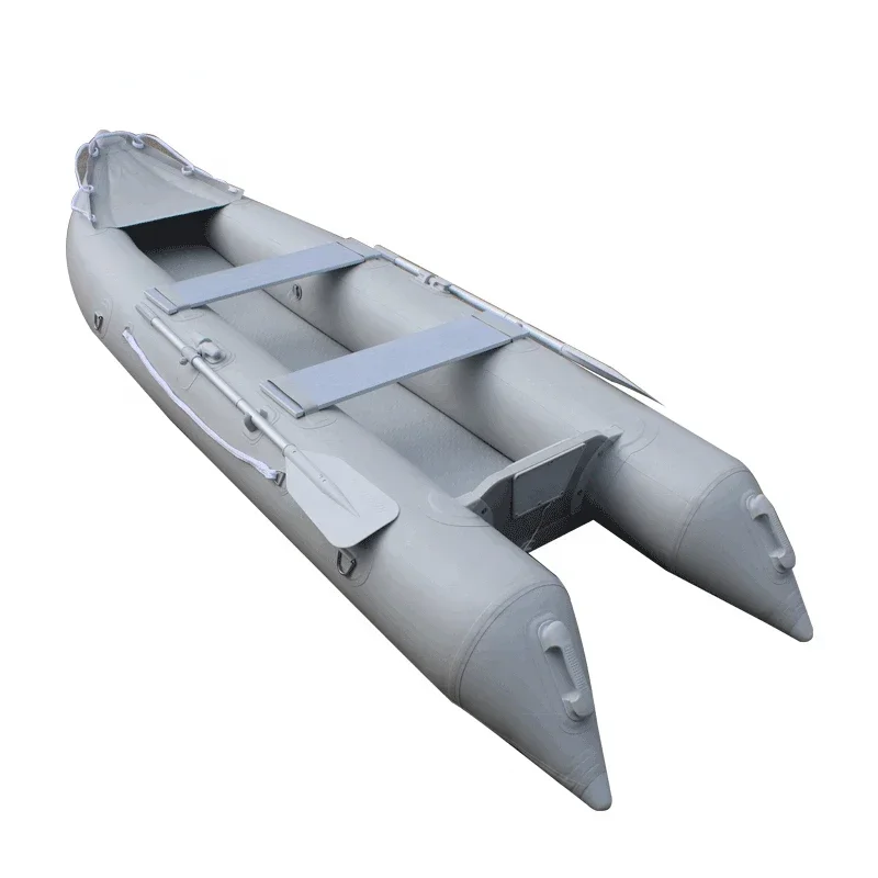 12' Inflatable kaboats light grey family rowing kayak lake and river fishing boat  airmat floor inflatable boat