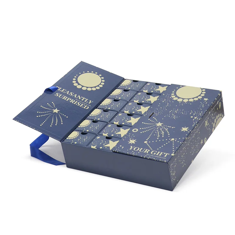 Customized queryLuxury Double Door Flip Open Cosmetic Advent Calendar Gift Paper Box With Ribbon Closure