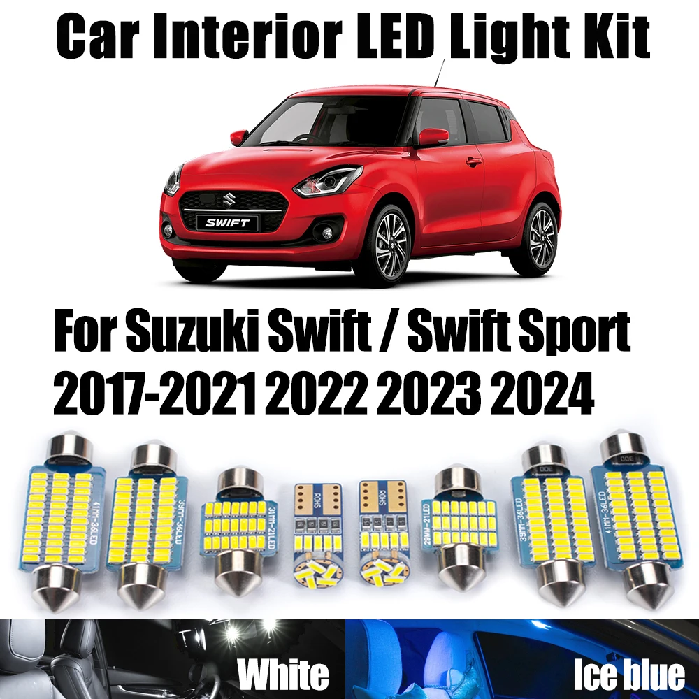9Pcs LED Interior Map Dome License Plate Trunk Light Kit Canbus For Suzuki Swift / Swift Sport 2017- 2023 2024 Car Accessories