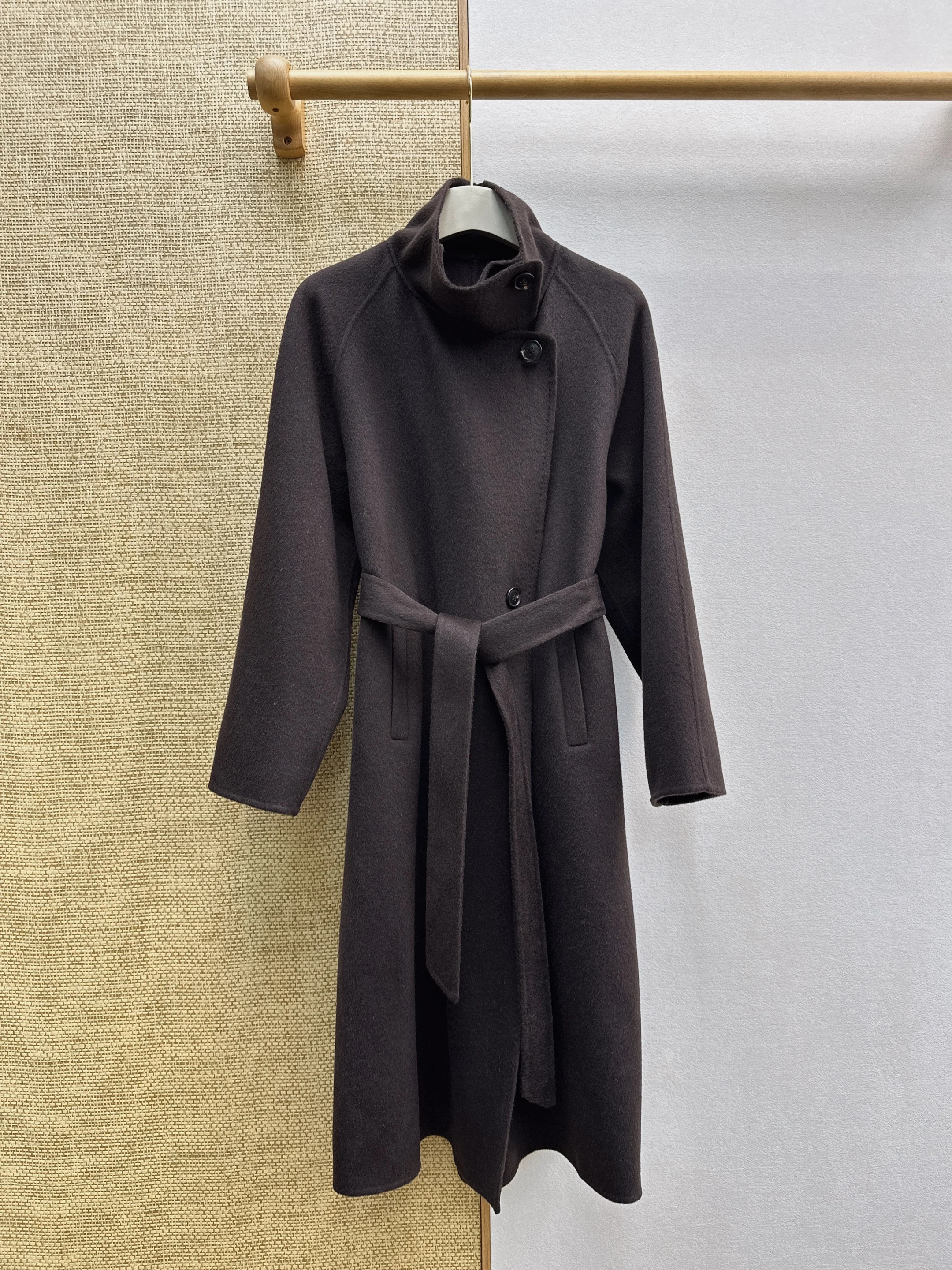 New Autumn Winter Minimalist Mid-Length Double-Faced Wool Coat, Stand Collar, Versatile Chic Outerwear