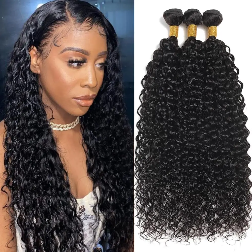 10A Brazilian Deep Wave Human Hair Bundles (16 18 20 Inch) 100% Unprocessed Human Hair 3 Bundles Water Wave Hair