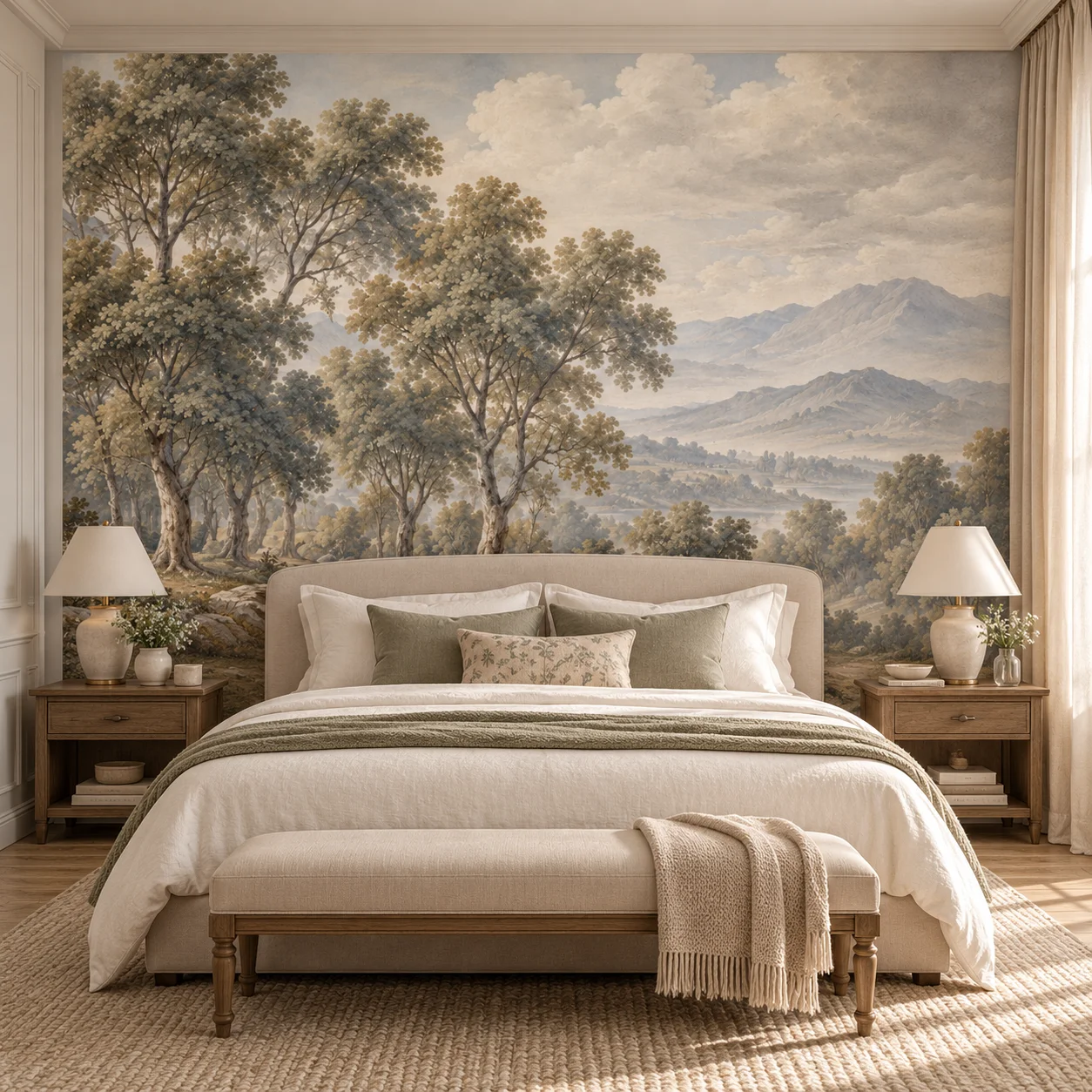 Landscape Wall Mural Vintage Trees Mountain Valley Wallpaper Self Adhesive Living Room Bedroom Pastoral Scenic Nature Wall Decor