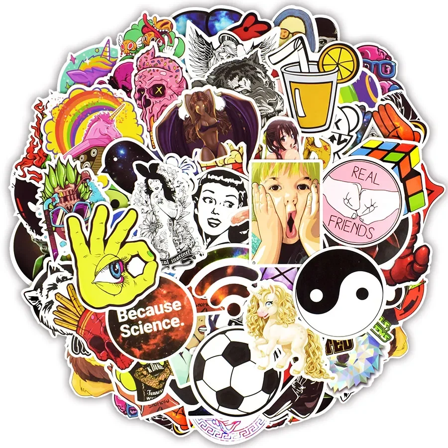 150-500 PCS Mixed Random Stickers Graffiti Funny Anime Waterproof Rock Cool JDM Brand Sticker for Laptop Skateboard Suitcase Car