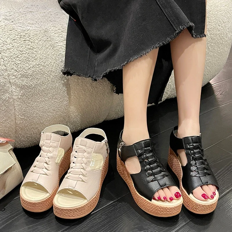 2023 New Fashion Slope Heel Sandals Women\'s Open Toe Metal Zipper Cool Wedge Women\'s Shoes