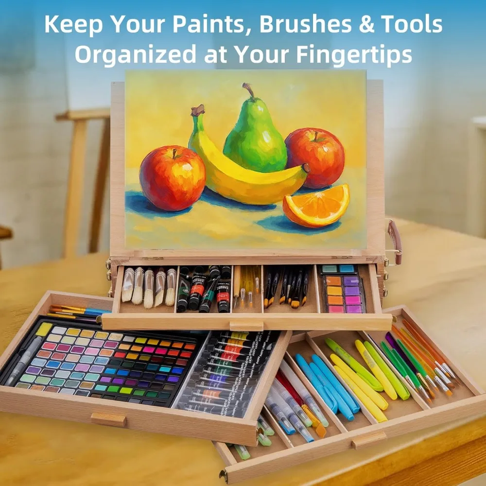 Настольный мольберт с ящиком для хранения эскизов, портативный настольный художественный мольберт из бука с 3 ящиками, регулируемая настольная подставка для рисования для