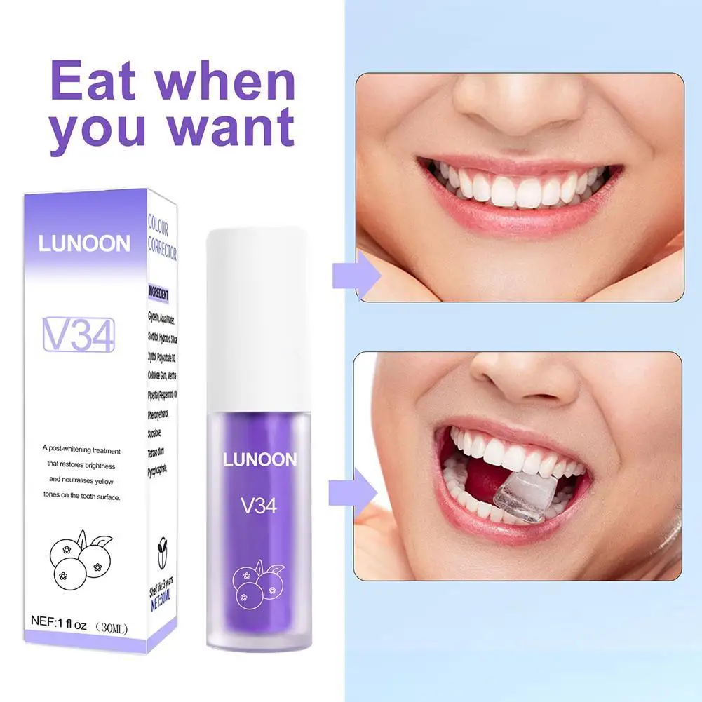 

V34 30ml SMILEKIT Purple Whitening Toothpaste Remove Stains Reduce Yellowing Care For Teeth Gums Fresh Breath Brightening Teeth