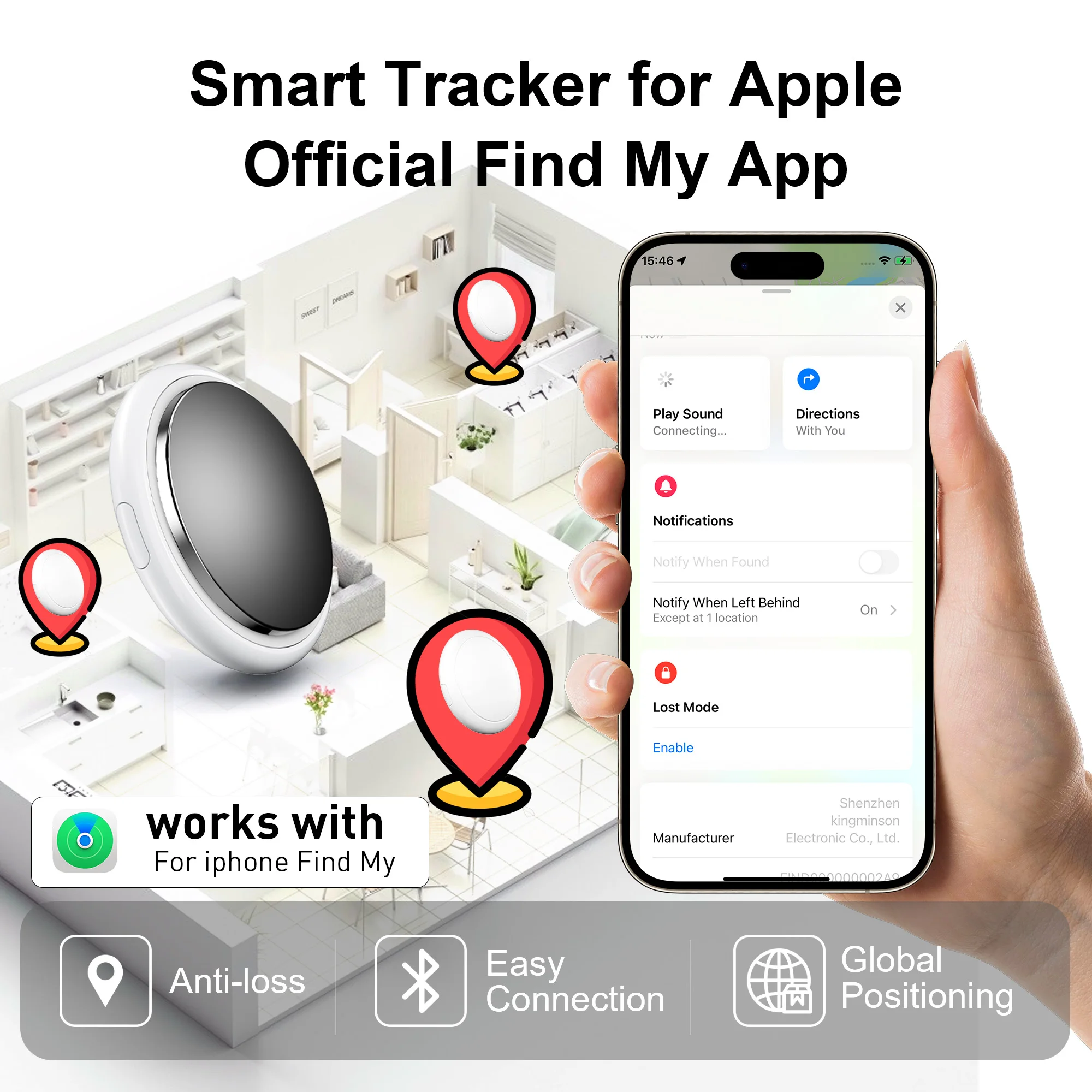 Smart Tag, Bluetooth Item Finder for IOS Find My (iOS), Air Tag Tracker for Keys, Wallet, Luggage,  Global Positioning