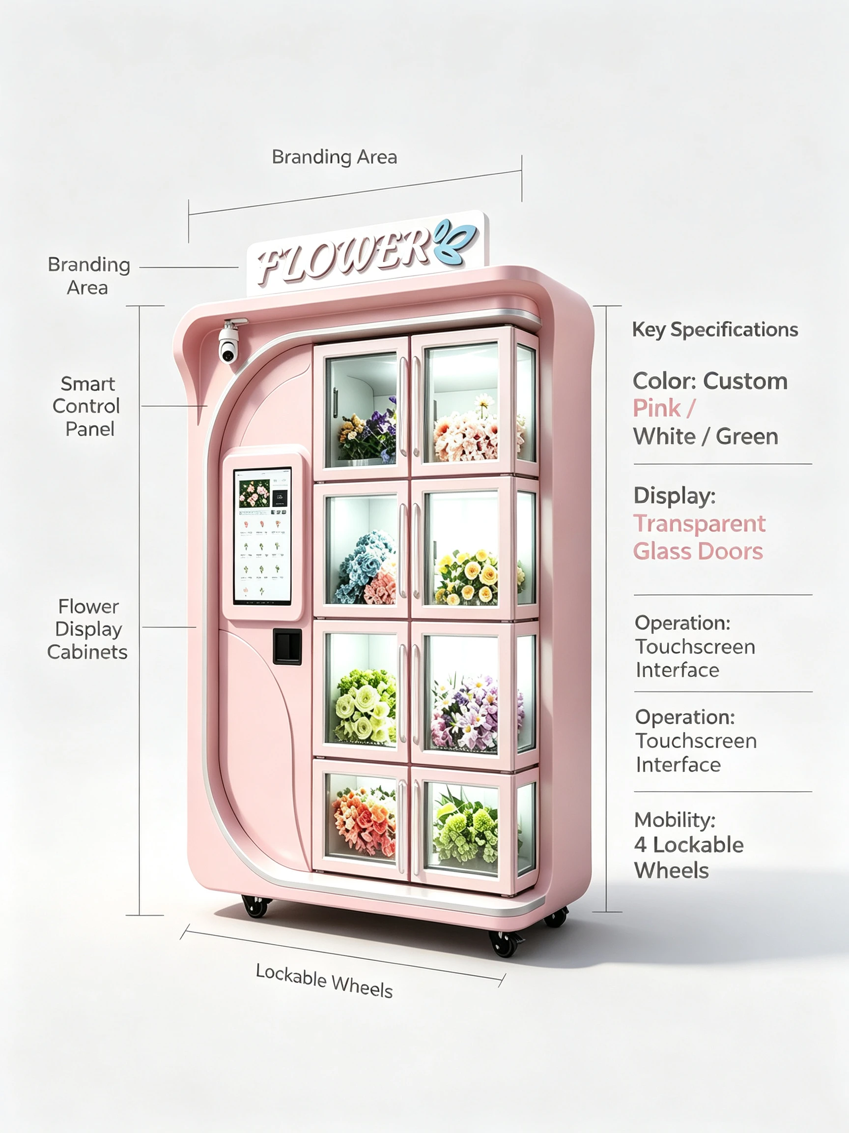 FL Customize 24H Self Service Flower Vending Machine Constant Temp Touch Screen Floral Kiosk SDK Multi-Payment Remote Monitoring