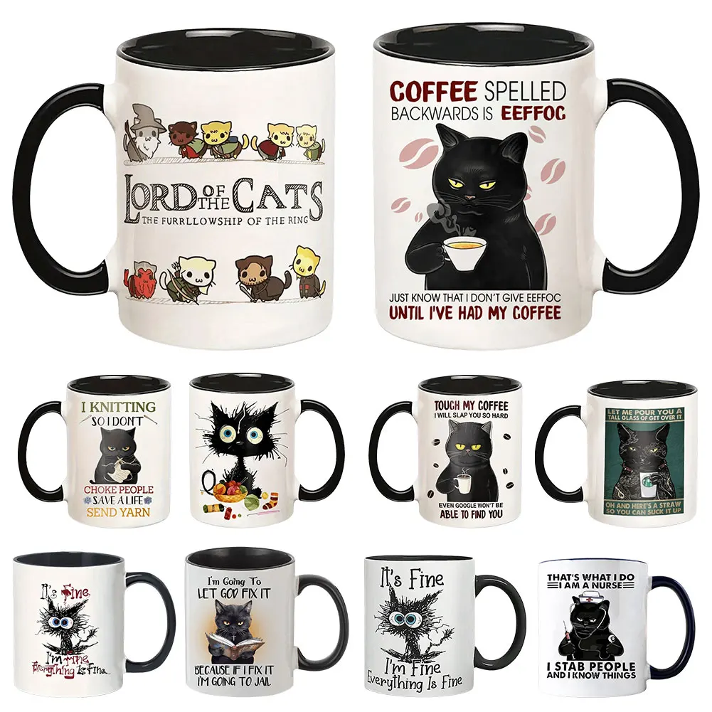 11oz Cat Afternoon Tea Mug Multifunctional Ceramic Coffee Mug Porcelain Coffee Cup Espresso Cup Drinking Cup for Cat Lovers