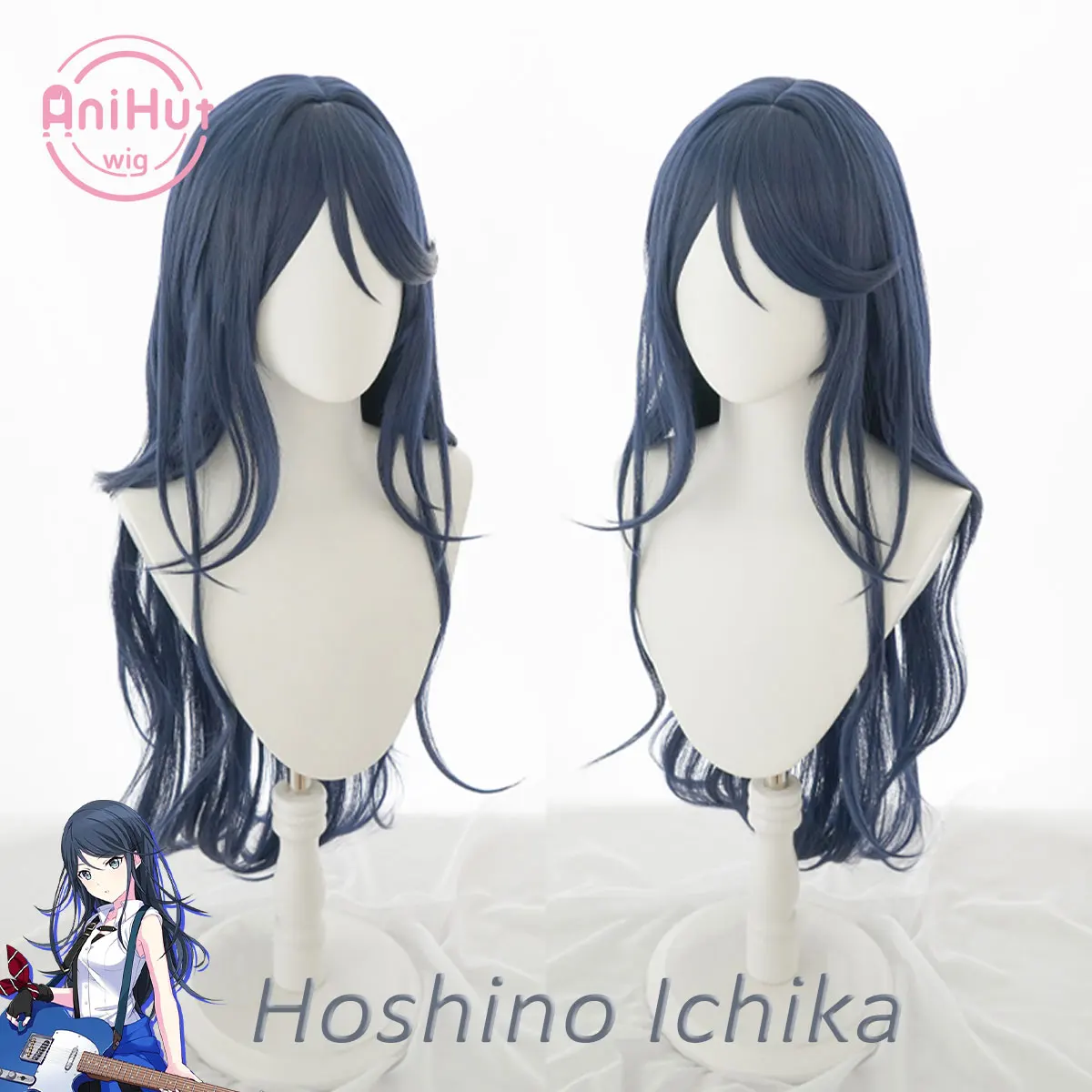 【Anihut】hoshino Ichika Blauw 90Cm Cosplay Pruik Project Sekai Kleurrijke Podium! Hittebestendige Synthetische Haar Hoshino Ichika