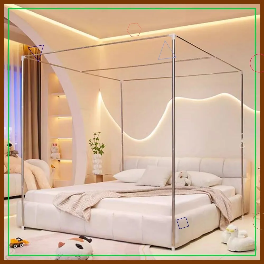 

Каркас кровати с балдахином размера «queen-size» со столбами из нержавеющей стали, крышей в форме дома для декора спальни и подвешивания штор