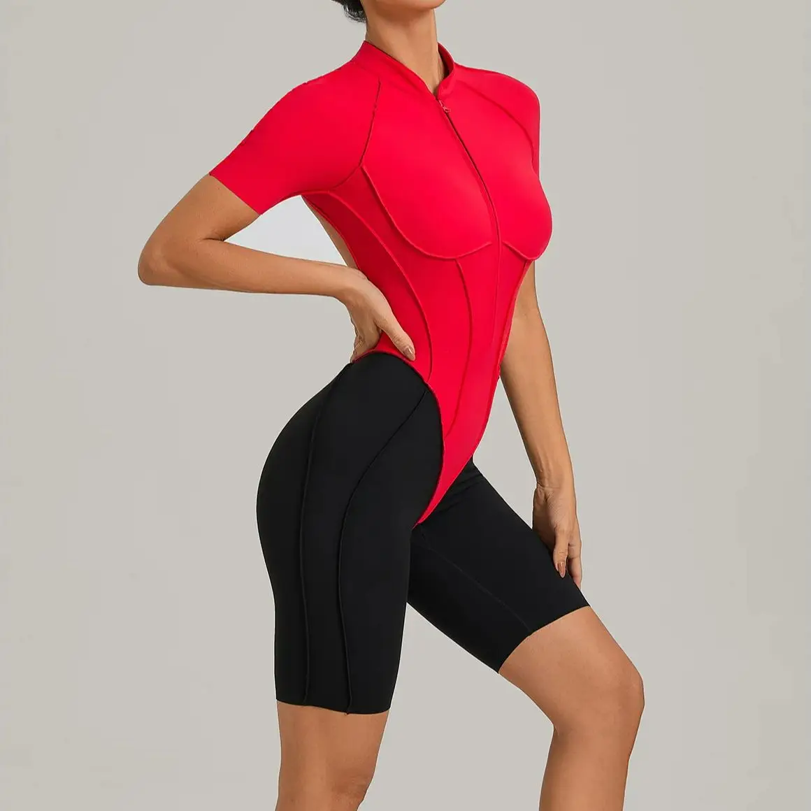 

Женский спортивный комбинезон-шорты на молнии, боди для йоги, фитнеса и тренировок, без спинки