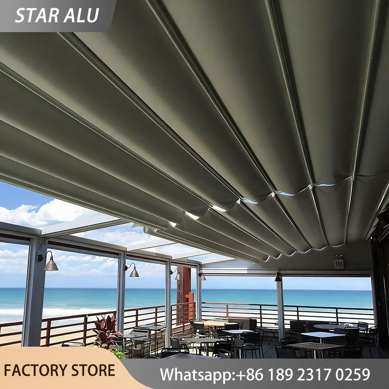 Fully Automatic Retractable Roof Pergola Motorized PVC Canopy Foldable Awning Heavy Duty Outdoor BBQ Shelter Waterproof Sunshade