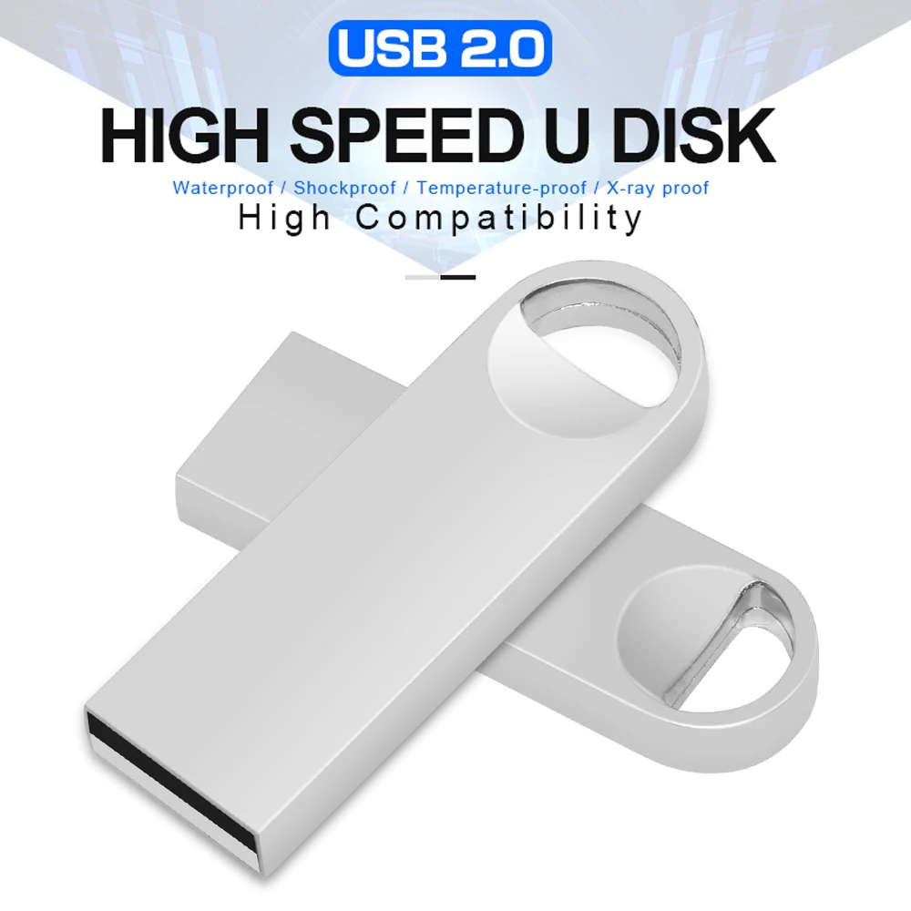 แฟลชไดร์ฟโลหะ USB ความจุ64GB 32GB 16GB 8GB 4GB แบบพกพา128GB USB 2.0 USB STICK USB Flash Disk พร้อมกุญแจ