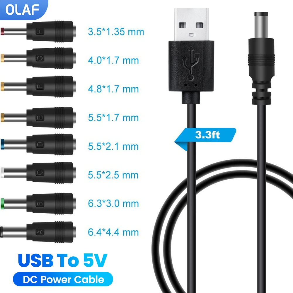Câble d'alimentation USB vers 5V DC, câble multi-chargeur, 8 adaptateurs, câble de chargement USB vers prise DC pour routeur Wifi, ventilateur, caméra, équipement Audio