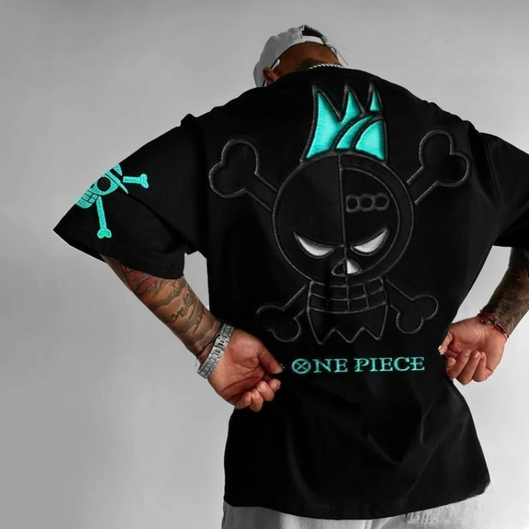 Unisex Anime One Piece Übergroße Vintage Herren T-Shirts Baumwolle Sommer 2025, lockere lässige Damen Kurzarm T-Shirts Y2k Kleidung