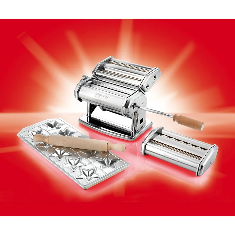 Noodle machine - heavy-duty luxury set with 2 accessories, star shaped dumpling mold and rolling pin, steel structure