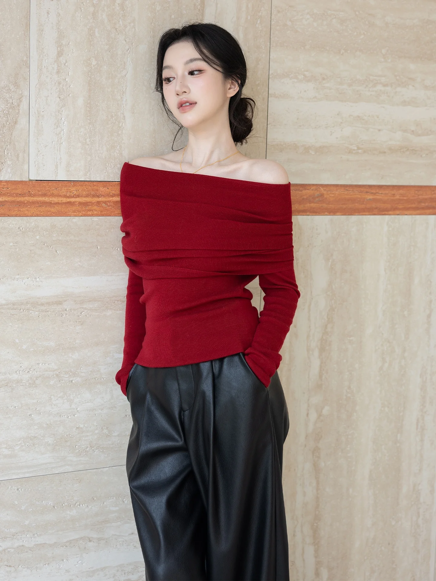 

SerioLudere Egg Lazy Women's Knitted Wool Sweater One oulder Slim Fit Versatile Inner Wear Long Sve Winter Faion