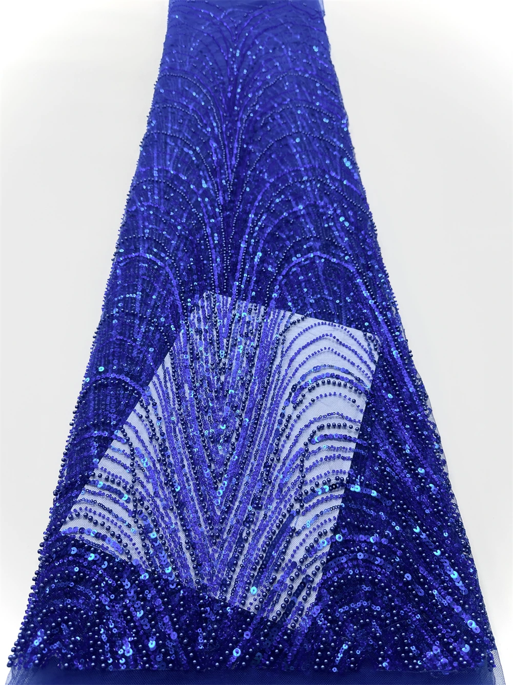 Latest African Sequins Lace Fabric 2025 High Quality Lace Embroidery Beaded Mesh Fabric 5 Yards For Wedding Party Dress