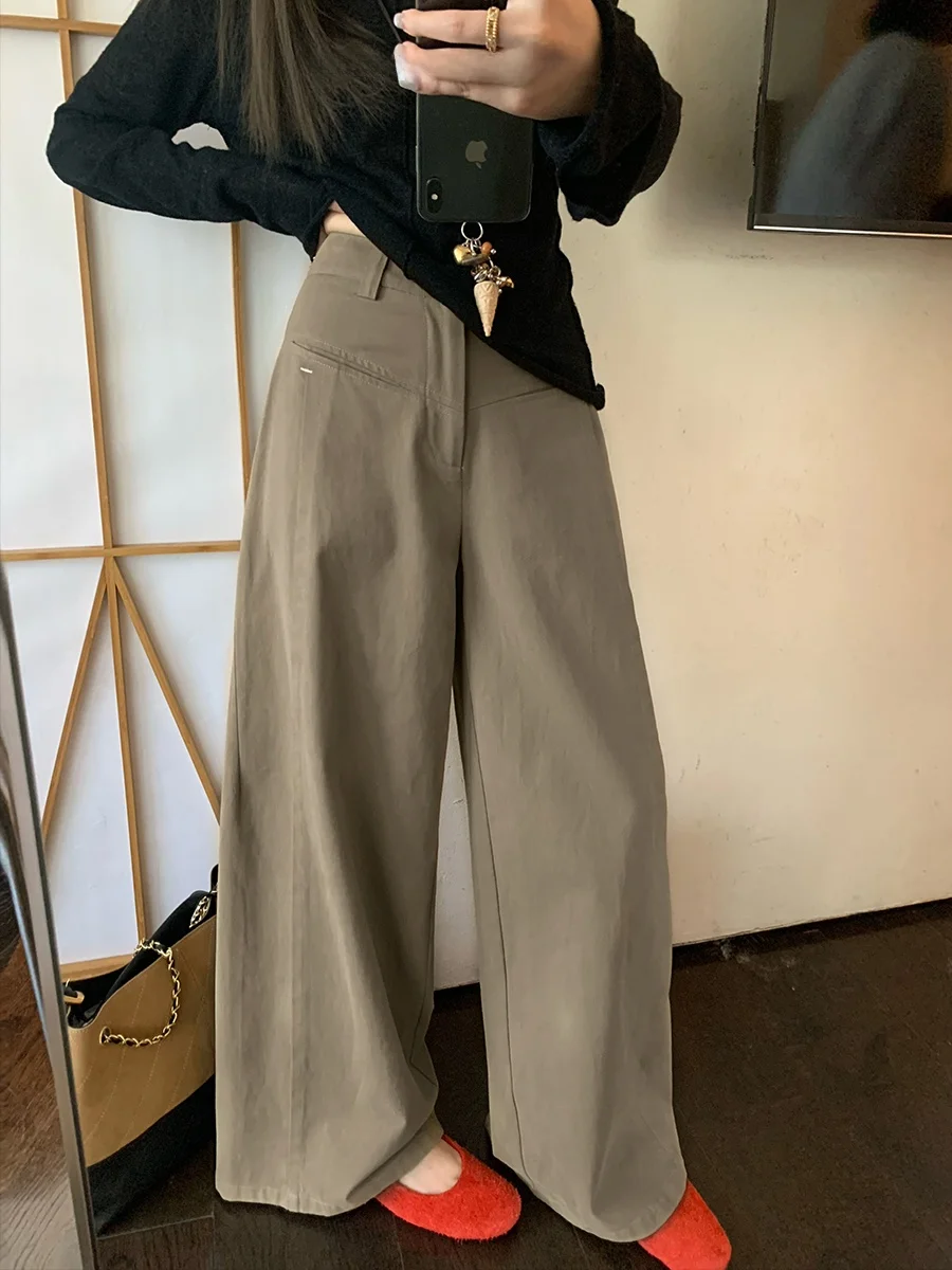 

MUKOK Khaki Straight Leg Suit Pants Women's Casual Spring Autumn New Design Sensation Drape Versatile Long Casual Pants