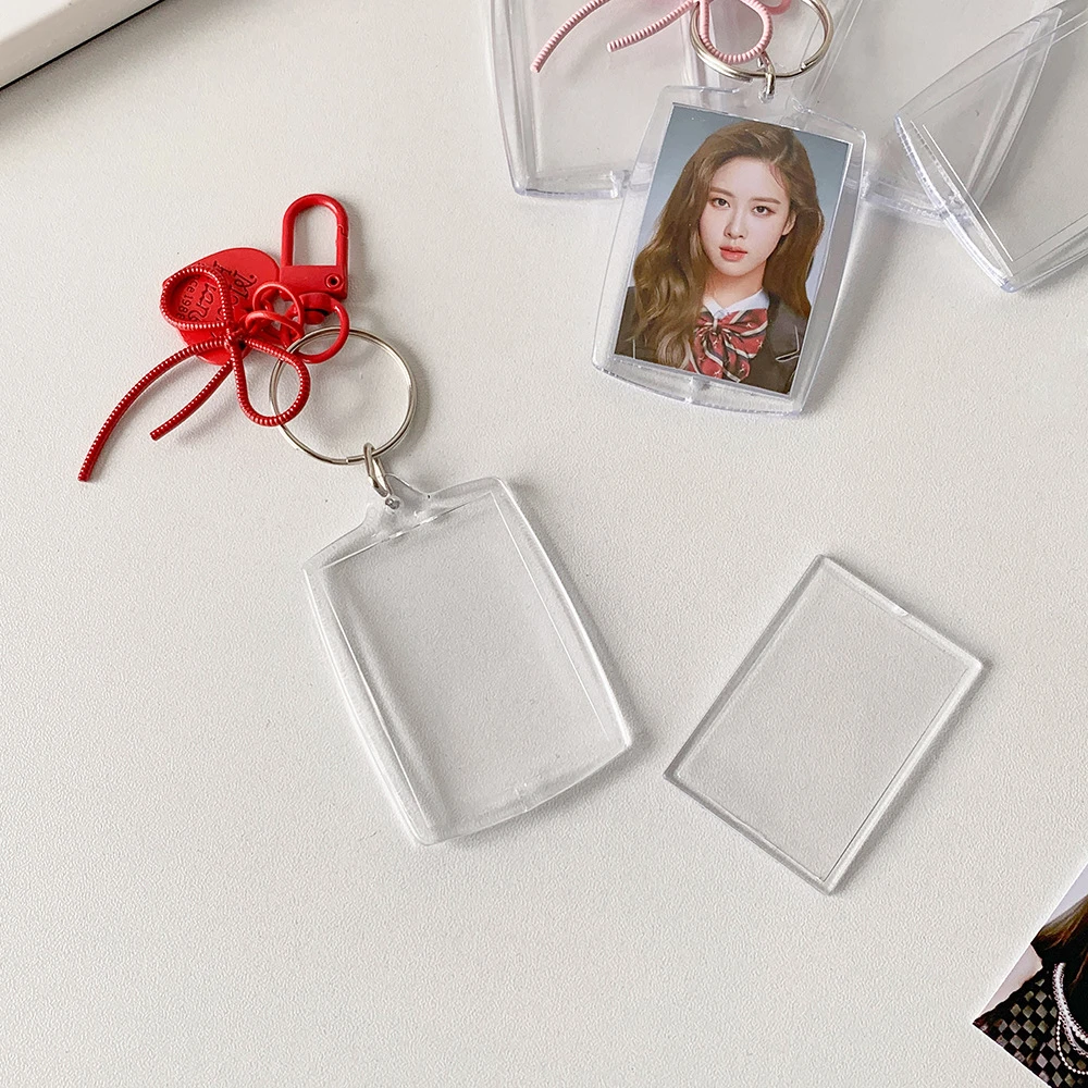 Acrylic Card Cover Mini Photocard Holder Peach Heart Pendant Korean Style Idol Card Display Protector Hanging Decoration