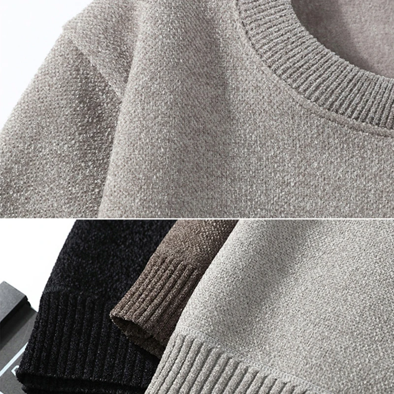 Maglione pullover lavorato a maglia a maniche lunghe da uomo nuovo maglione classico caldo termico autunno inverno maglione ispessito foderato in pile leggero