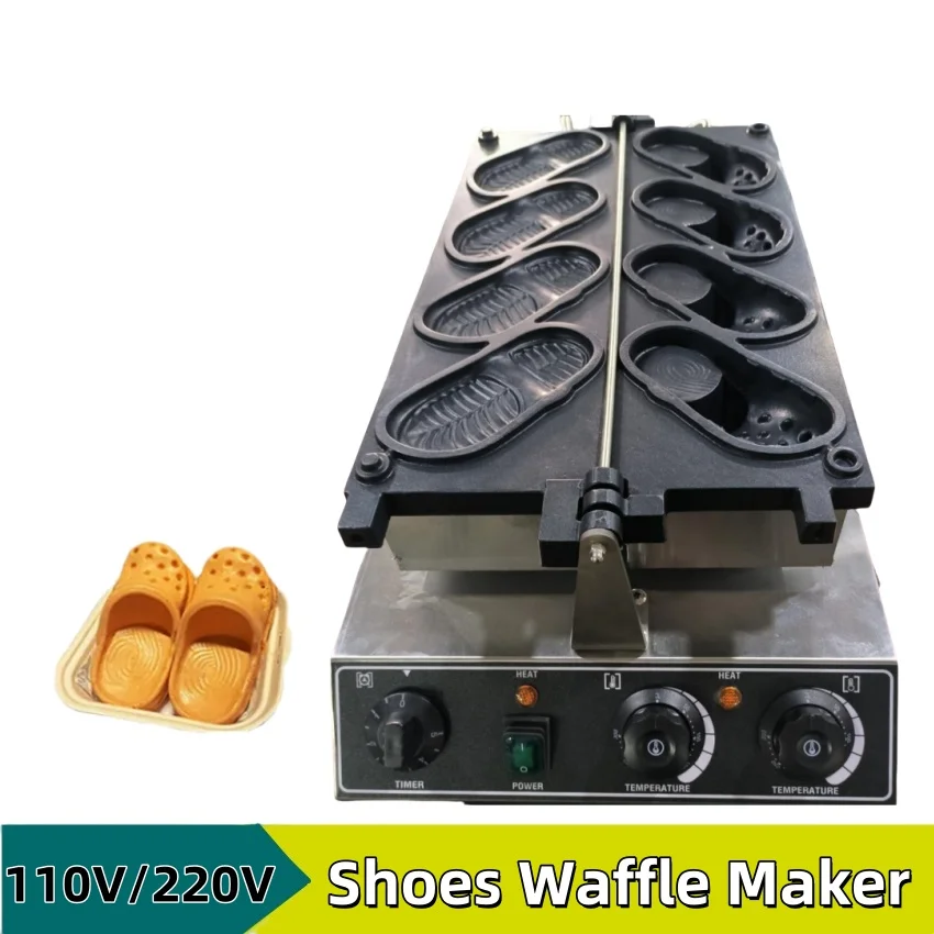 

Новая быстронагревающаяся вафельница с двойным контролем температуры, 220 В, коммерческая прочная вафельница в форме обуви с антипригарным покрытием