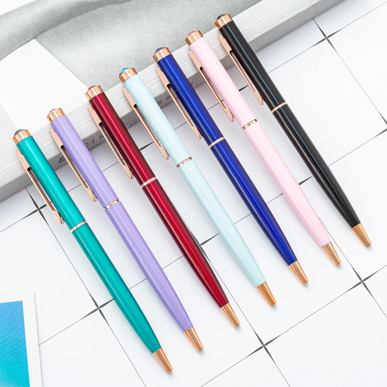 30PCS  Multi color ballpoint pen in stock creative stationery with diamond ballpoint pen gift pen on top