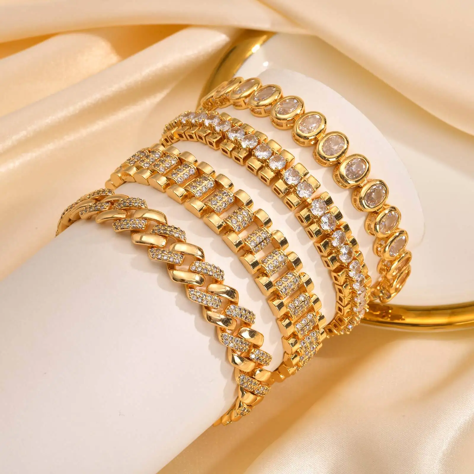 Tennis Bracelet, CZ Cubic Zirconia Rhinestone Chain Bracelet, Chunky Wide Hip Hop Jewelry