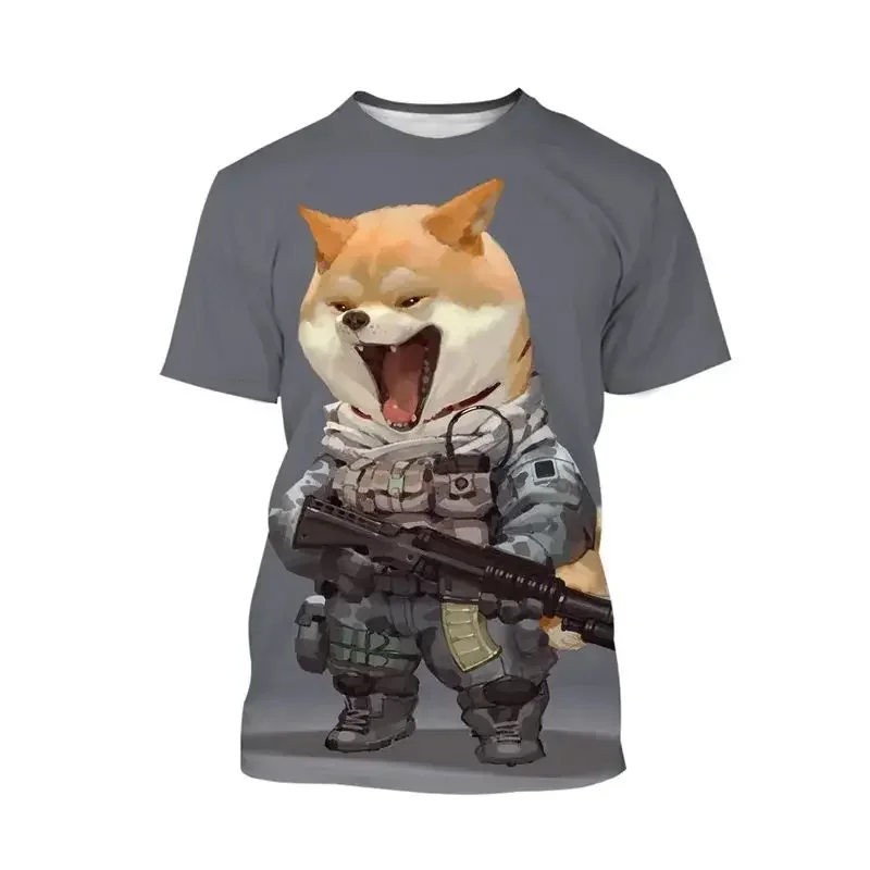 Summer Funny Shiba Inu Dog Pattern 3d Printed O Collar Short Sleeve Loose Casual Plus Size Top Men Cute Animal T-Shirt