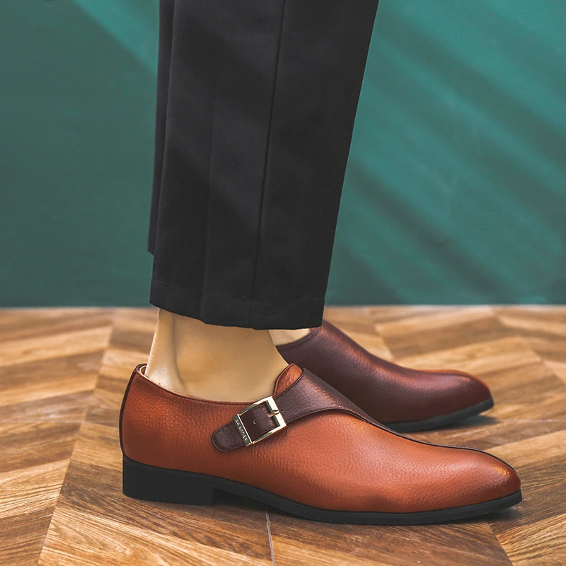 Zapatos de vestir de monje informales para hombre, zapatos formales de negocios clásicos, zapatos de banquete de boda, zapatos de oficina de cuero de calidad de lujo