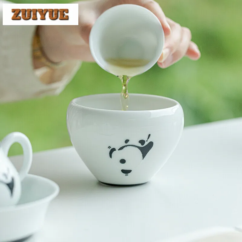 250ml White Porcelain Handmade Tea Washing Hand-painted Panda Round Mouth Jianshui Retro Writing-brush Washer Chaxi Decorations