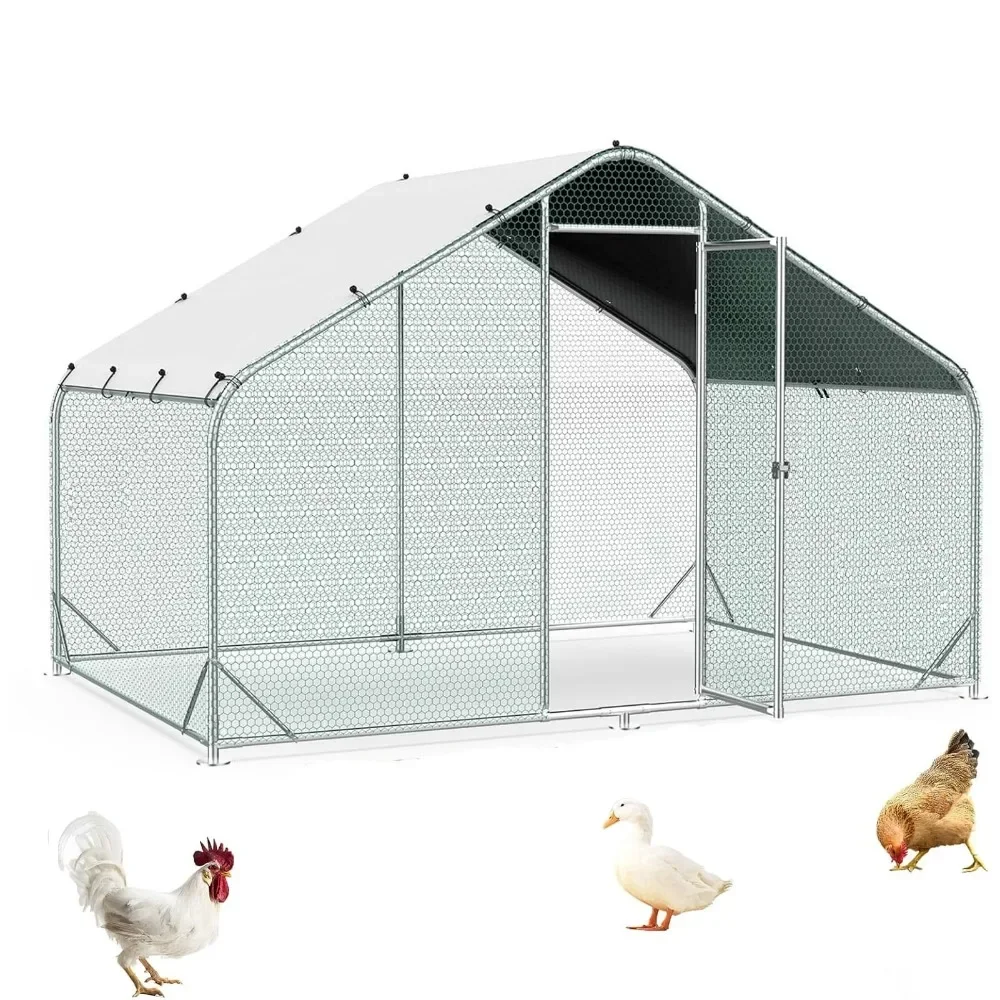

Large Metal Chicken Coops, Outdoor Duck Walk-in Run Poultry Cage, Hen House Yard Habitat Cage with Waterproof Cover Spire Shaped