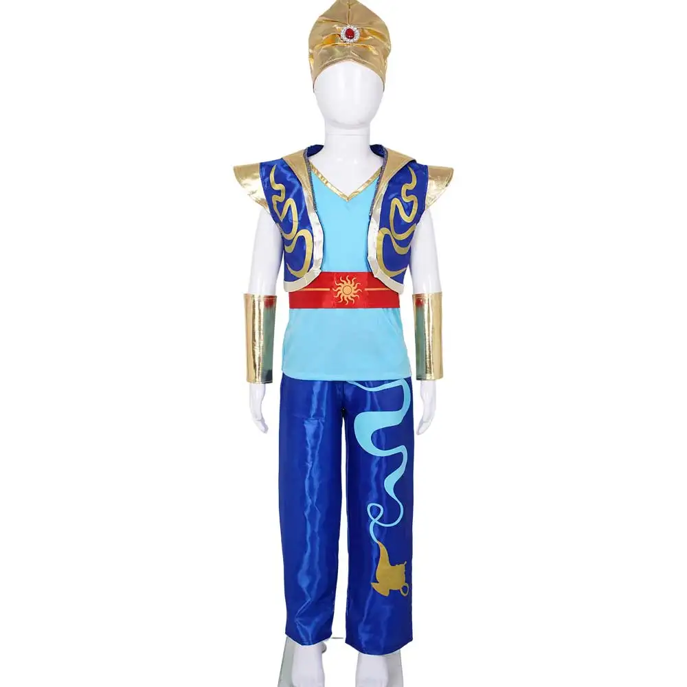 Kids Adult Boys Arabian Prince Cosplay Aladdin Costume Party Performance Vest With Pant Fancy Dress Up