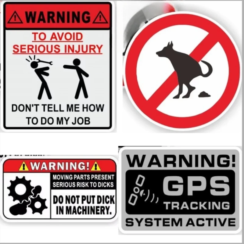 Creative car safety warning rules stickers with funny dog designs WARNING TO AVOID SERIOUS INJURY DON'T TELL ME HOW TO DO MY JOB