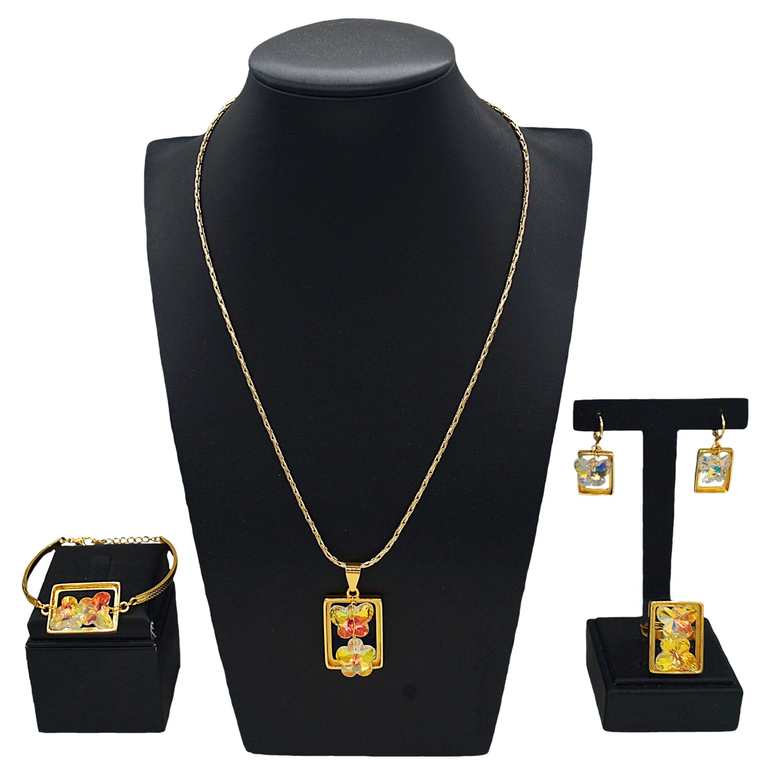 Yuleili fashion 24k gold-plated wedding jewelry four-piece set butterfly smart fortune beautiful daily with bridesmaids accompan