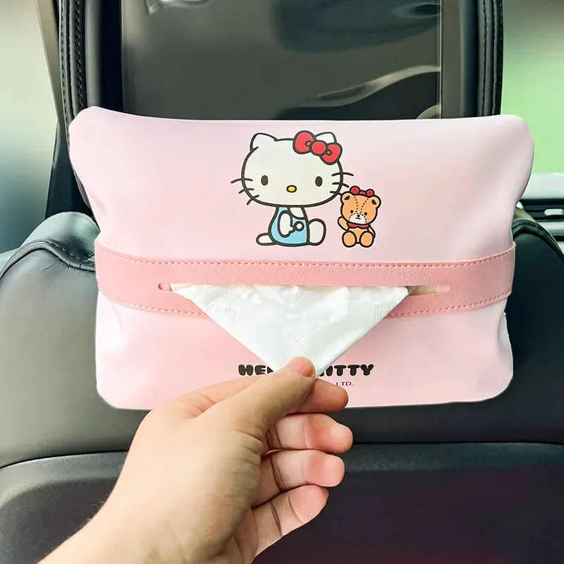 Sanrio Kawaii Hello Kitty Paper Box Creative Creative Car Interior Hanging Tissue Box Cute Automotive Decorative Accessories