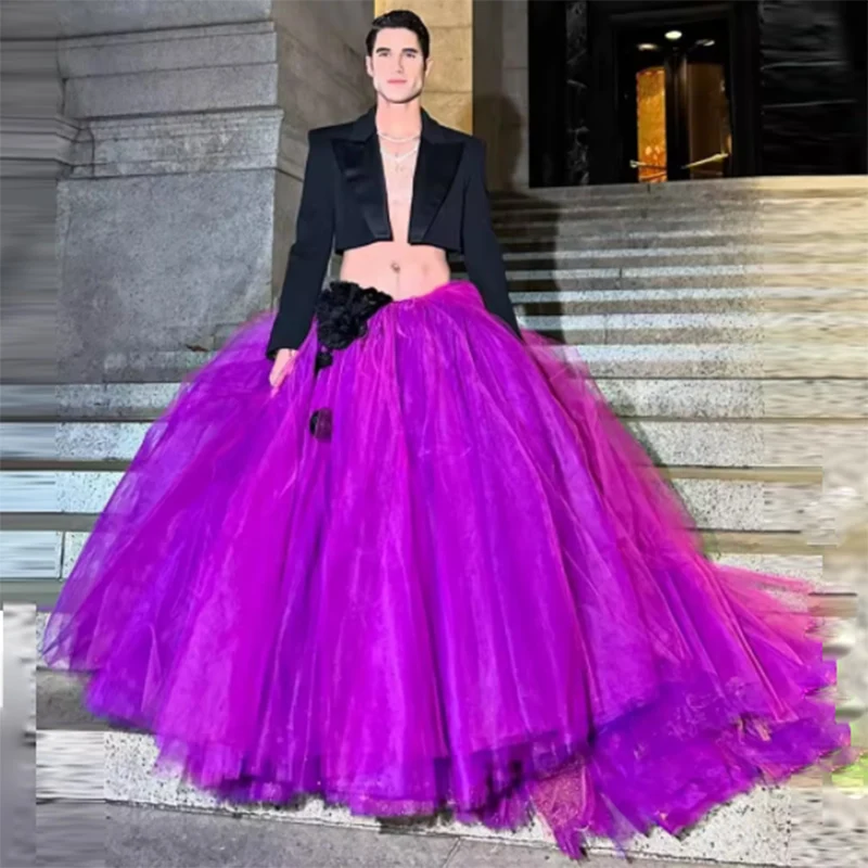 Purple Long Tulle  Skirts Faldas Saia Custom Made Color And Size  Women Long Puffy  Tulle  Skirt 2025 New