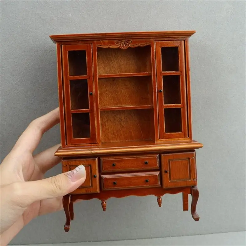 Maison de poupée Miniature Vintage en bois, échelle 1:12, armoire à vin, modèle Mini casier rétro européen, bibliothèque, meubles de maison de poupée, jouet