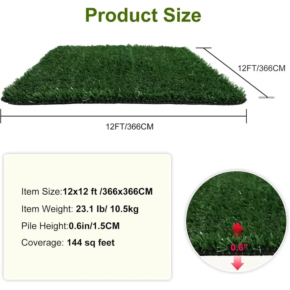 12ft x 12ft Artificial Grass Mat for Indoor/Outdoor Use, Pet-Friendly, Ideal for Dogs, and Large Area Coverage