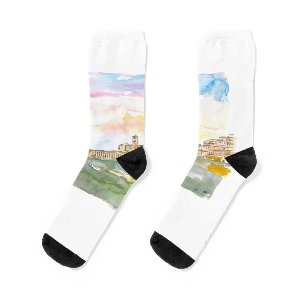 

Assisi Skyline Italian Town at Sunset Socks Non-slip sports and leisure christmass gift compression Socks For Girls Men's