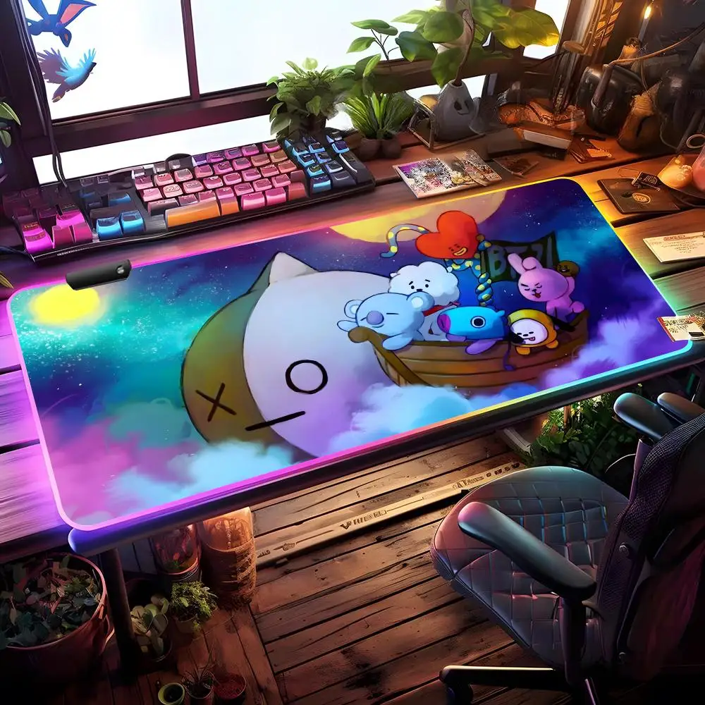 

Cute B-bt21-S Logo Mouse Pad RGB Gaming Mouse Pad Desk Mat HD Gamer Large LED Light XXL MousePads