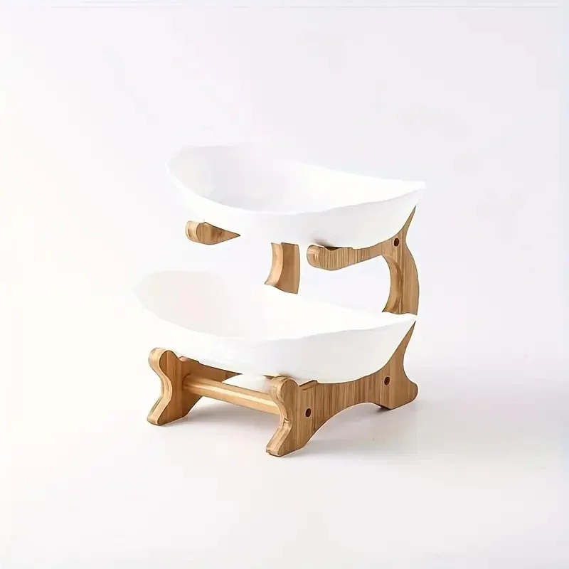 

Versatile Bamboo Fruit Tray Modern Design, 2/3 Tier Plastic Bowl Set for Snacks Treats Restaurant Kitchen Display Storage