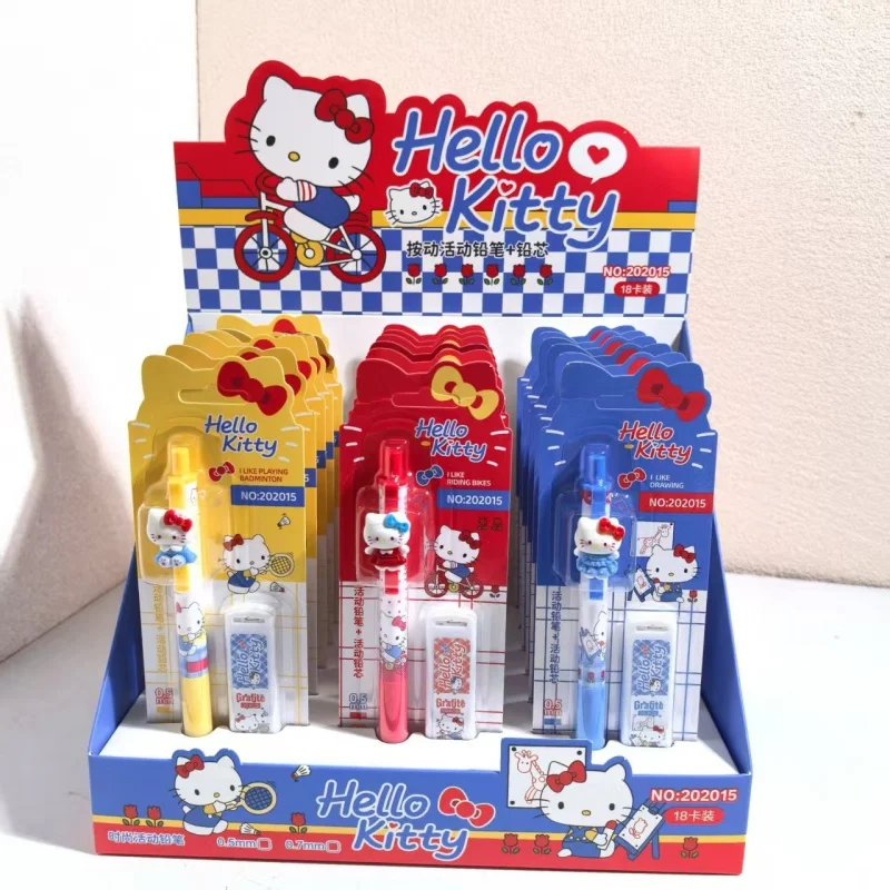 

Набор из 18 автоматических карандашей Kawaii Sanrio Kitty, 0.5 мм, для рисования и письма, школьные и офисные принадлежности
