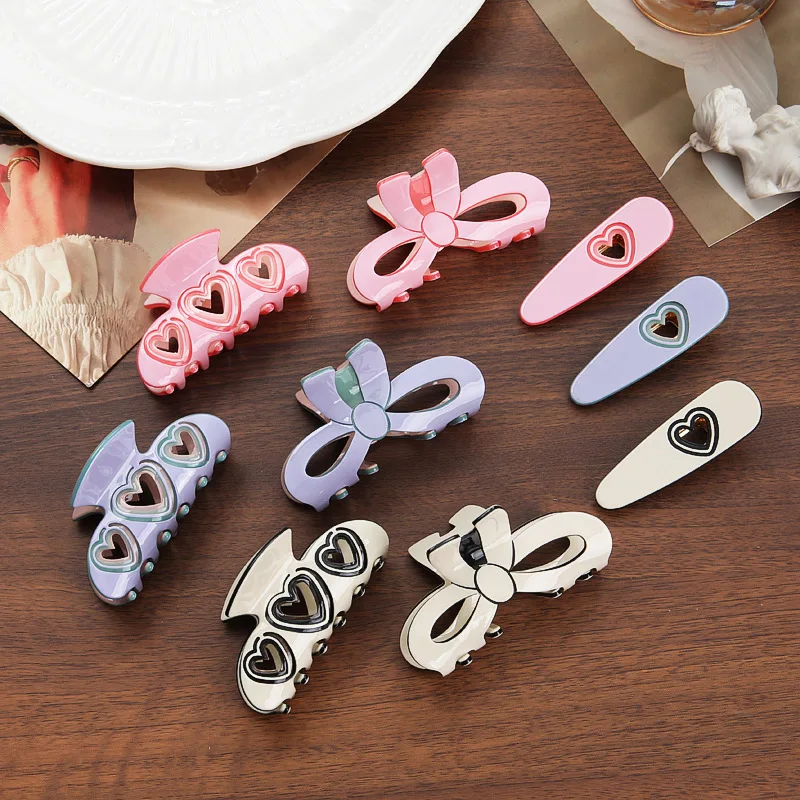 New Sweet Girl Bowknot Heart Hair Claw Clip Hollow Love Crab Hair Clip for Woman Cute Korean Shark Clip Hair Accessories Hairpin