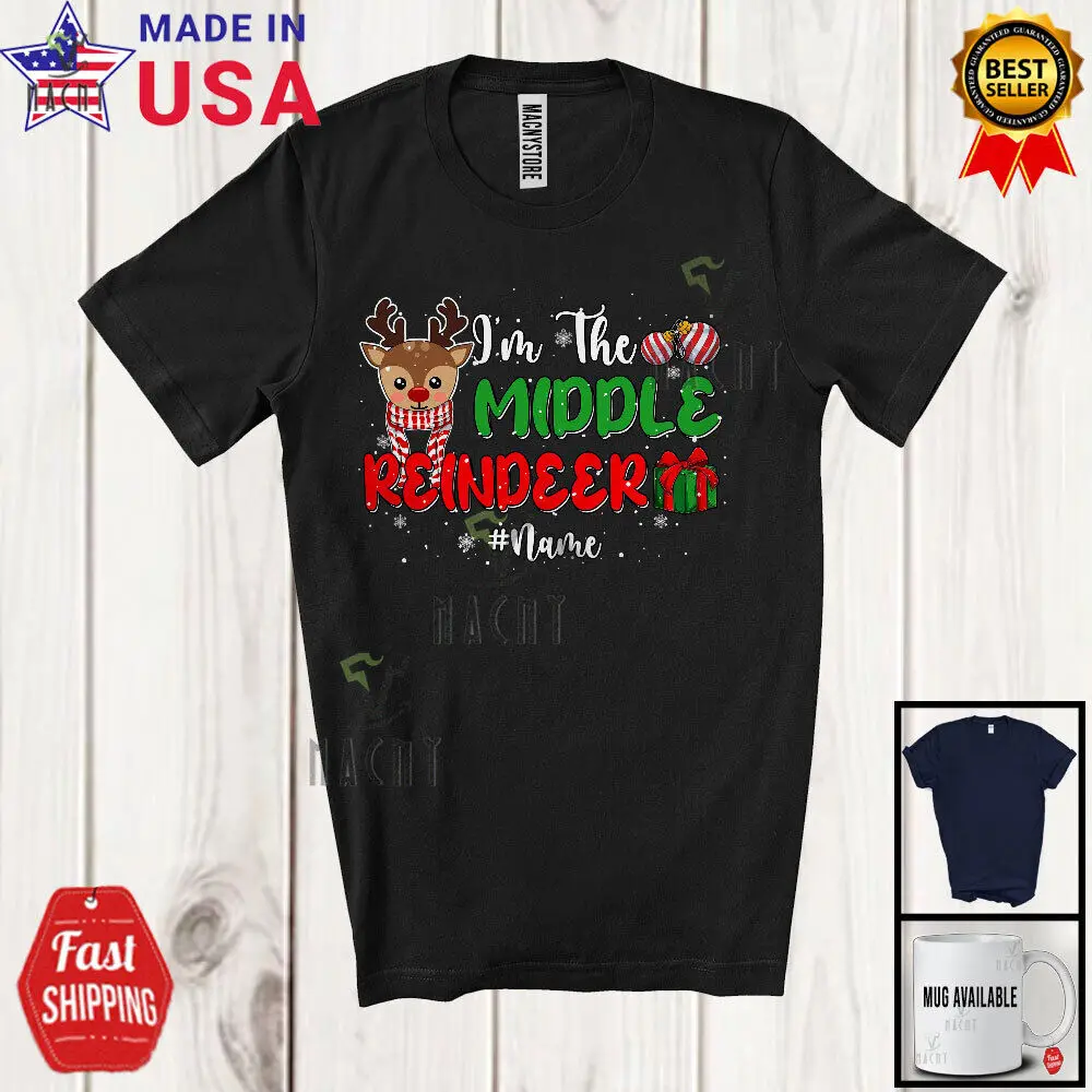 

Middle Reindeer; Adorable Christmas Reindeer Custom Name Cousin; Family T-Shirt