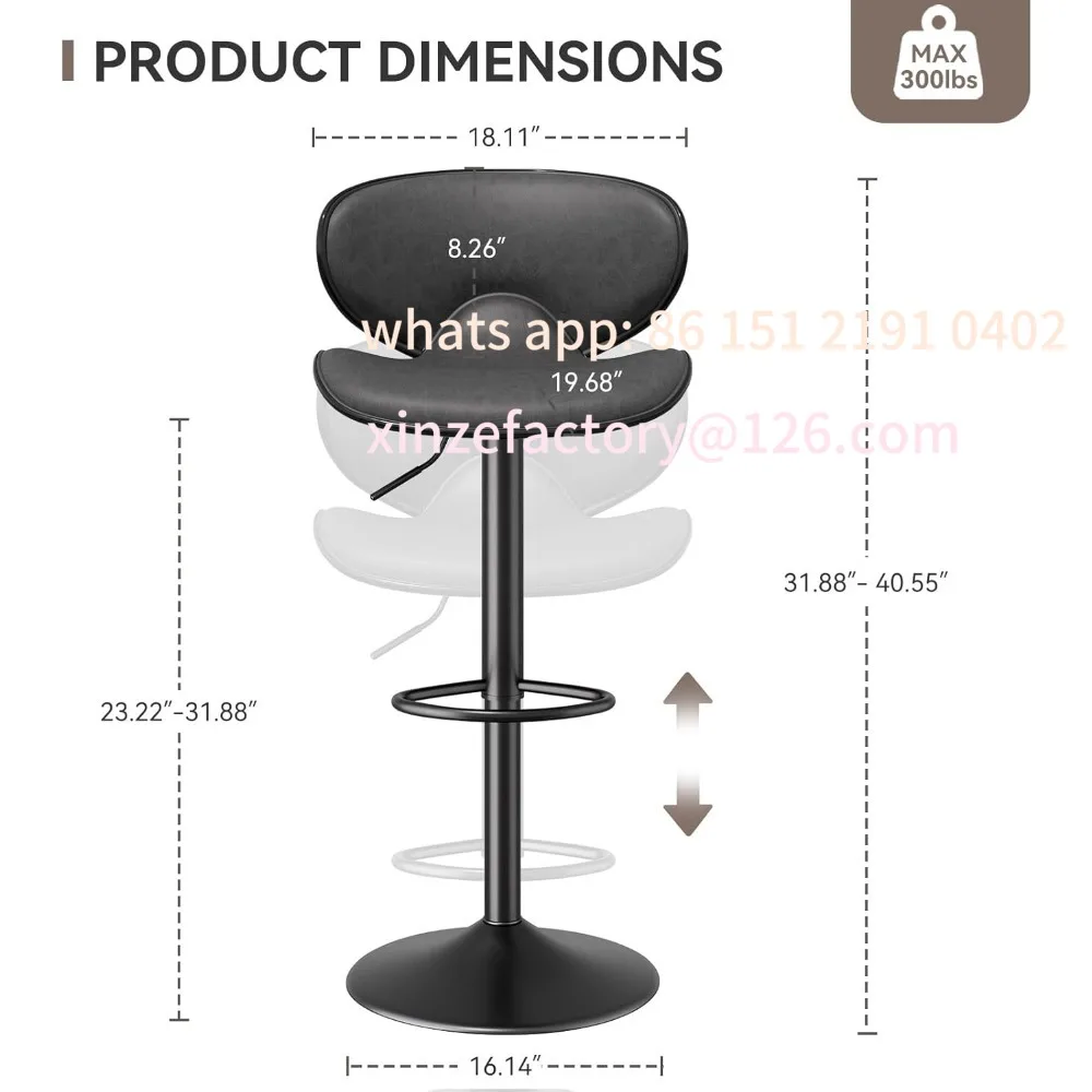 

Customizable Set of 4 Faux Leather Swivel Bar Stools with Backrest and Adjustable Height for Kitchen Counter